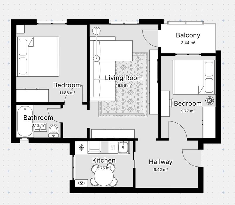 Apartament de închiriat | PF | 3 camere | Podu Ros | AC | Centrala