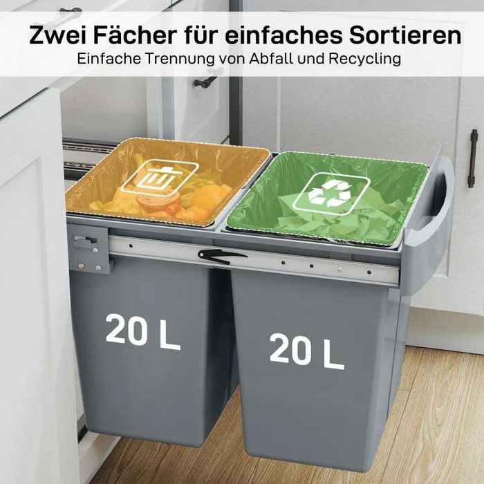 HOMCOM Разтегателен кош за боклук, 2 x 20 л