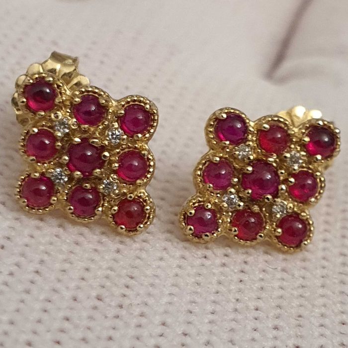 cercei aur 14k cu diamante si top rubine naturale