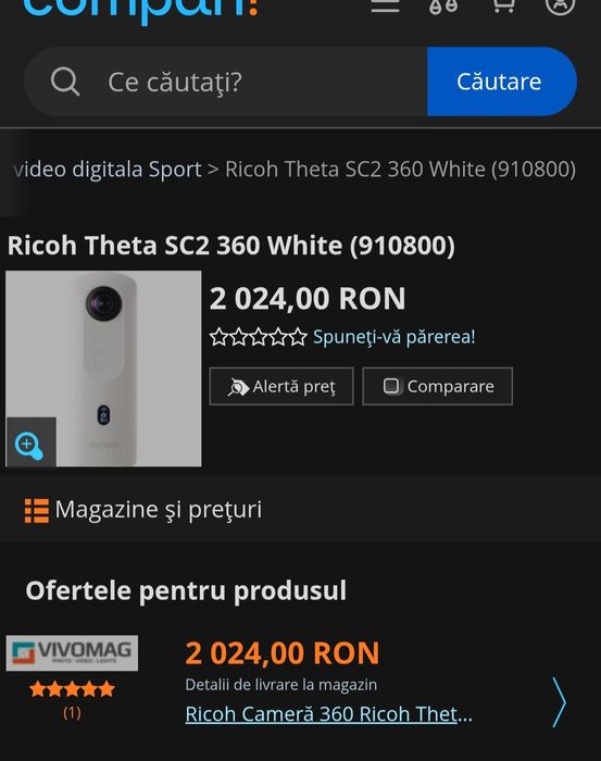 Cameră 360° Ricoh Theta SC2 White – 4K