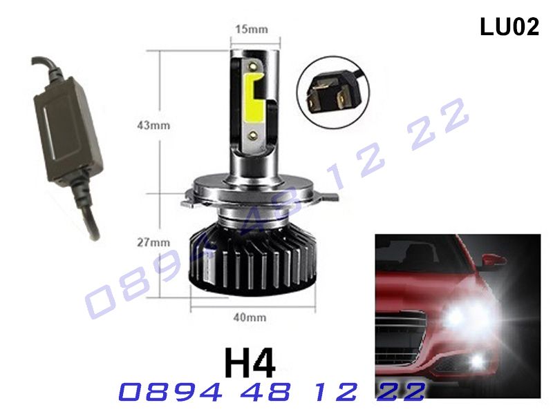 Най- Умалени LED диодни крушки за фарове CANBUS H4 ЛЕД Бяла Светлина