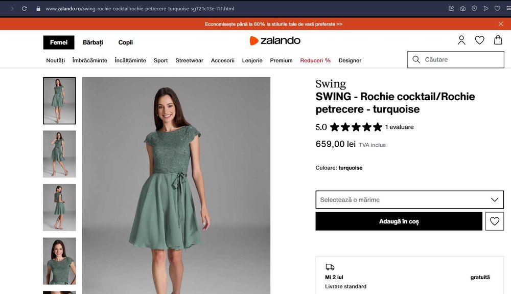 SWING - Rochie cocktail/Rochie petrecere - turquoise marime 32