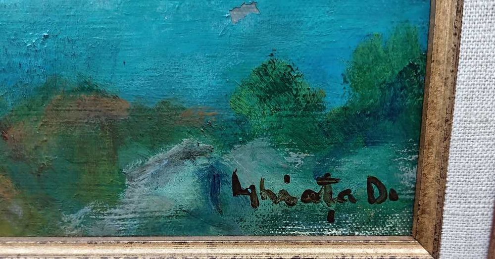 Tablou vechi - lac de munte - semnat Ghiata D