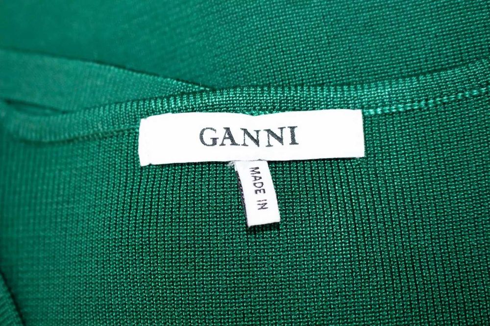 Ganni Evangel дамска блуза тревисто зелено плетена широки ръкави S-М