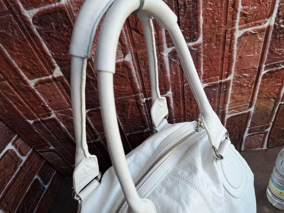 дамска чанта,Fabiana,голяма бяла торба-естествена кожа