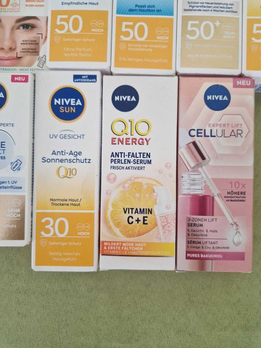 Нивея,Гарние и Лореал слънцезащитен крем за лице SPF 50 и серуми Нови