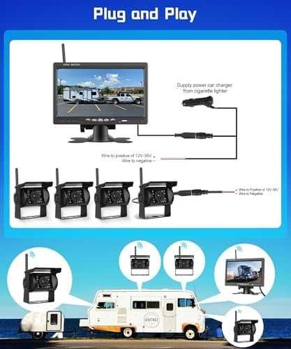 Безжична камера за заден ход 7" IPS монитор 4 камери HD нощно виждане