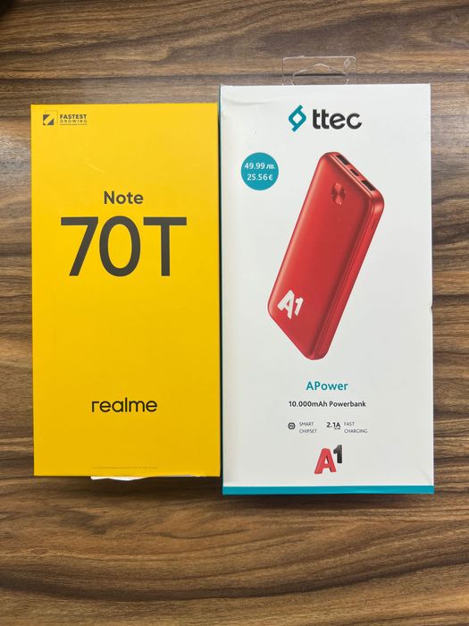 Мобилен Телефон Realme T70 + самозарядно истройство ,преносима батерия