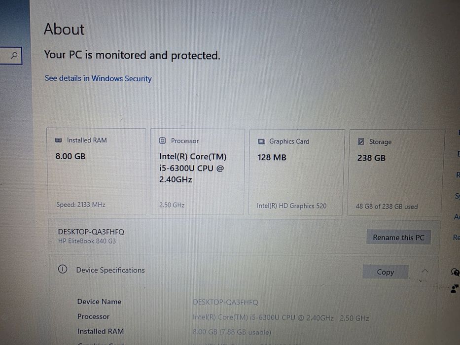 HP elitebook g3 i5 6300 8gb ram 256 gb ssd