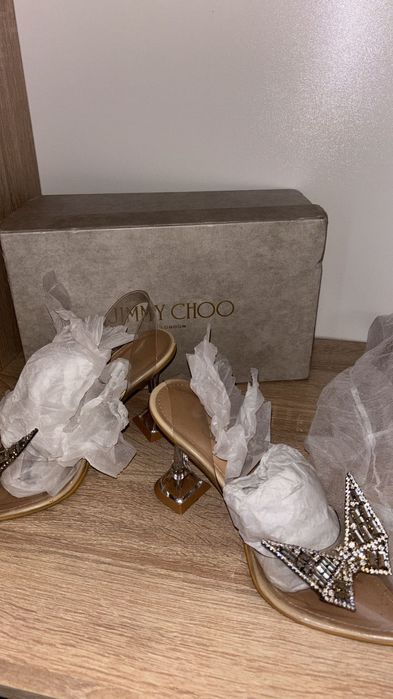 Pantofi cu toc transparenți cu fluture cristal