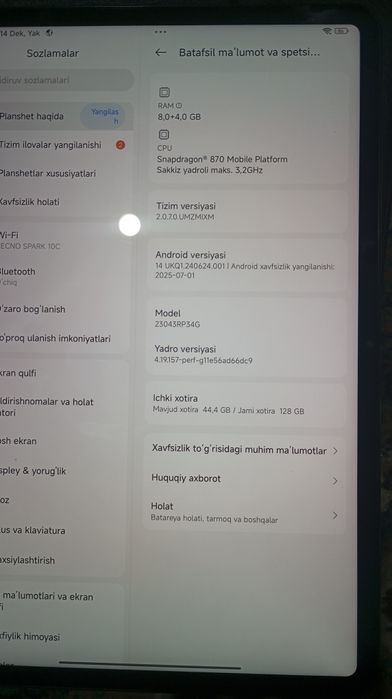 Xiaomi Pad 7  Holati yangi karopka dakementi bor lekin hozir yonidamas