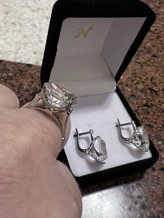 Золото белое 585* Комплект "Горный хрусталь"