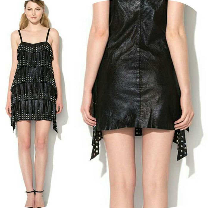 JUST CAVALLI – Къса рокля от ест. кожа и декоративни капси S/40 нова