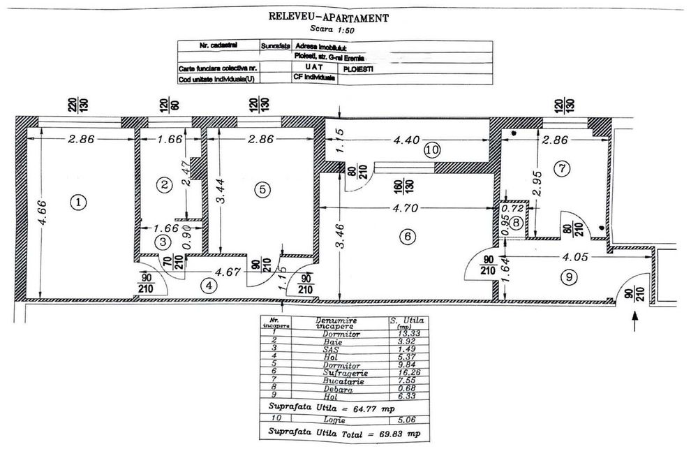 Apartament 3 camere decomandat 70 mp