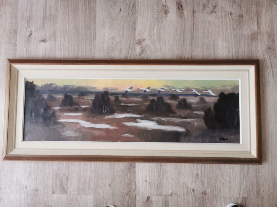 Антикварна картина живопис масло на платно авторска подписана в рамка