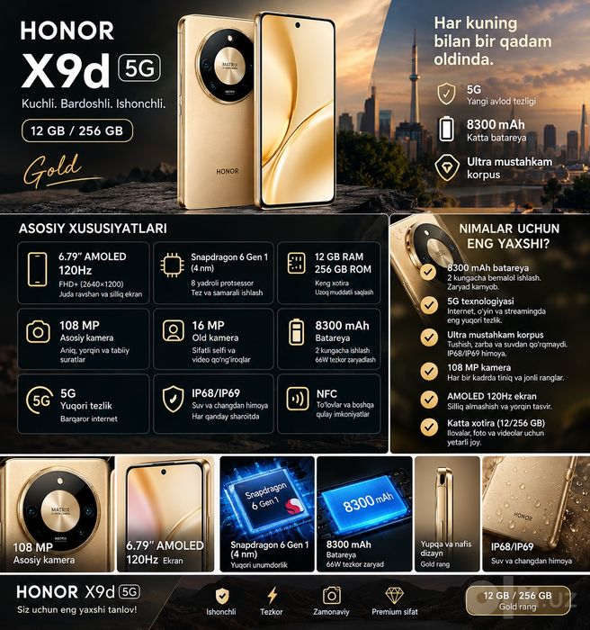 Honor X9d 5G 12/256Gb: 2 900 000 сум - Мобильные телефоны Ташкент на Olx