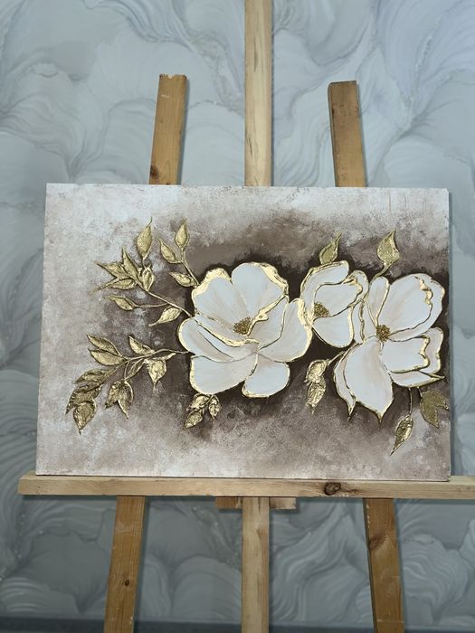 Handmade 3D dekor kartina – oltin gullar