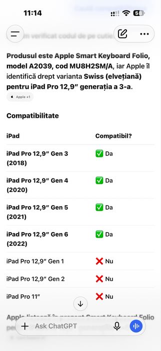 Tastatura originala apple ipad pro smart keyboard folio ipad pro 12.9 gen 3 4 5 6