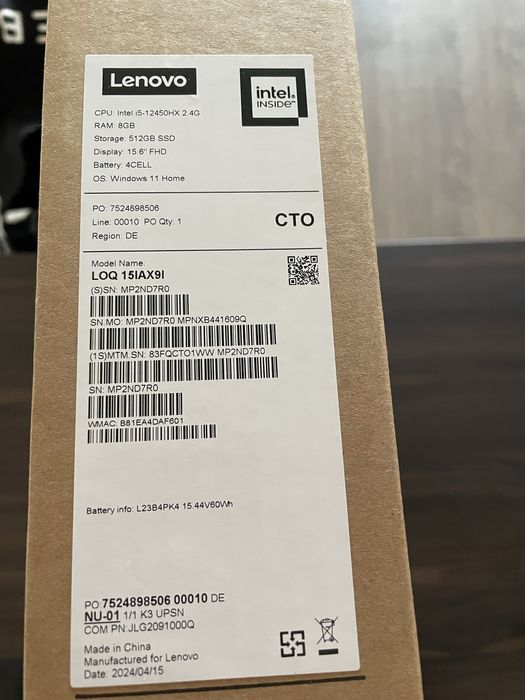 Чисто Нов Лаптоп Lenovo LOQ 15IAX9I