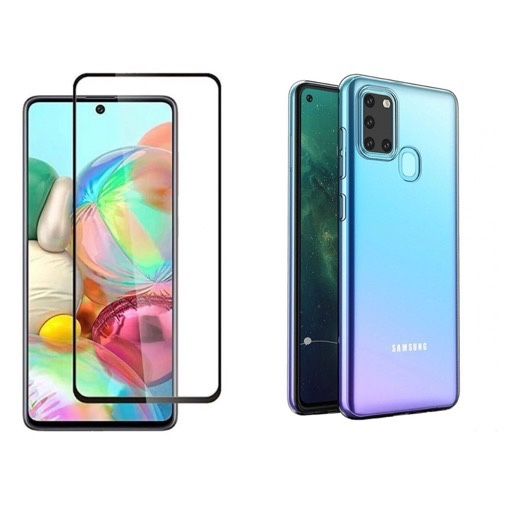 Samsung A21s/A23/A34/A25/A24/A26/A36/A37 Husa Silicon Clear Black Guard + Folie Sticla Curba