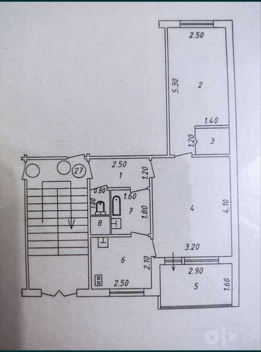Продается 2/1/4 Авиасозлар 1 ор-р базар Кадышева 48 кв2 (R)