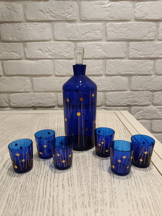 Штоф графин и 6 рюмок кобальт