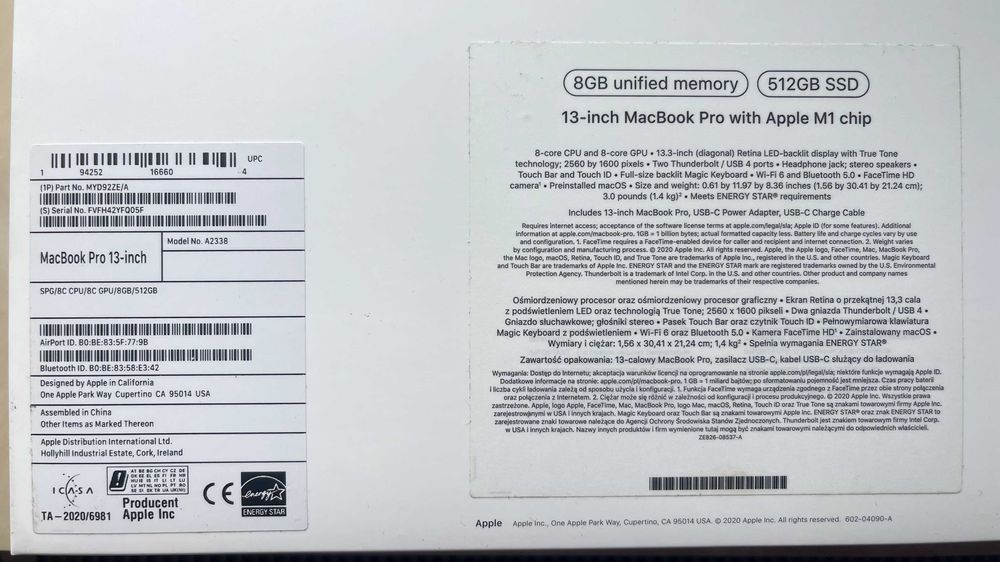 MacBook Pro 13", M1, Touchbar, 512GB