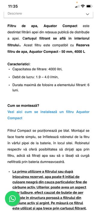 Filtru de apa atasabil la robinet