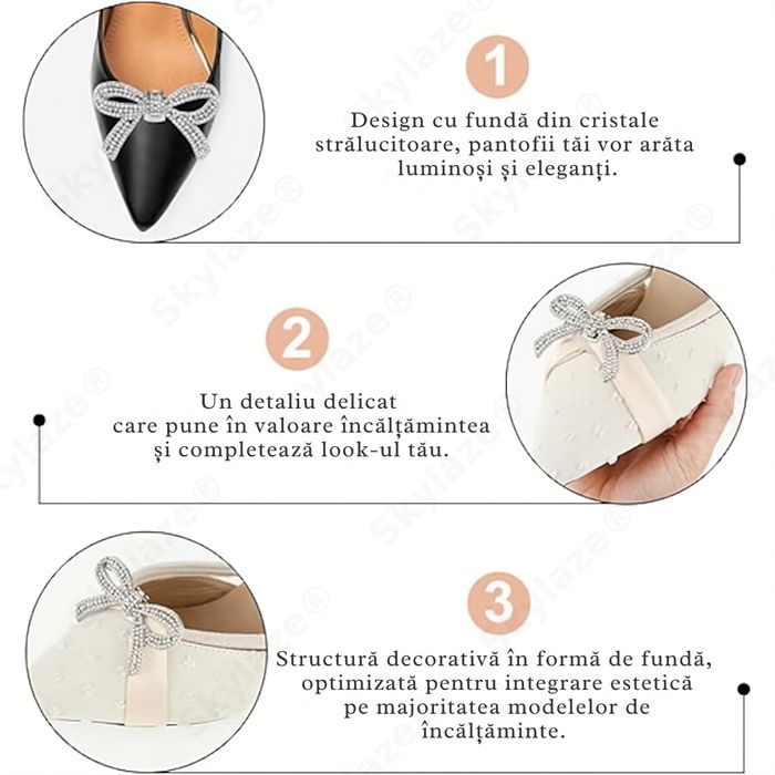 Set 2x accesorii pantofi Skylaze, brosa cristale, clips, 6x4.5 cm