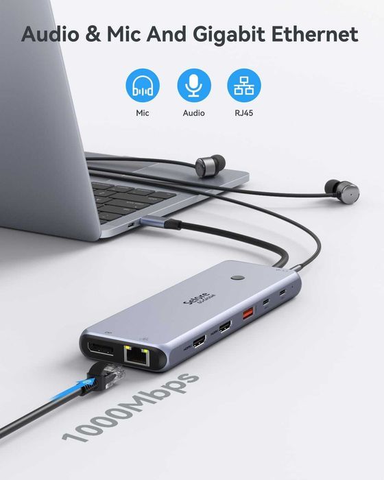 USB C Докинг станция Мултимонитор Лаптоп 2 HDMI DP/USB C  13 в 1