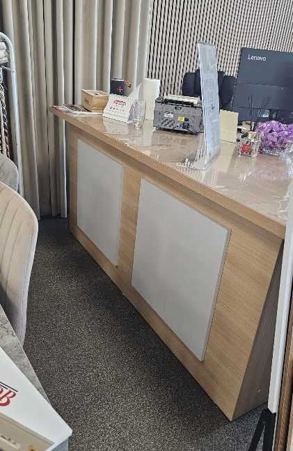 Birou Frontdesk 200x80x90 cm pal, rafturi interior, blat dublu