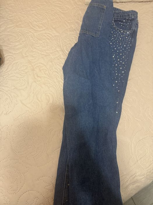 Дънки с камъни синьо