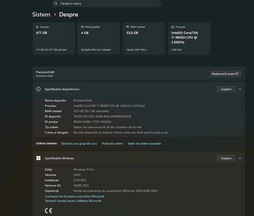 Dell Precision 5540 – Performanță Premium (32GB RAM / 477 SSD)