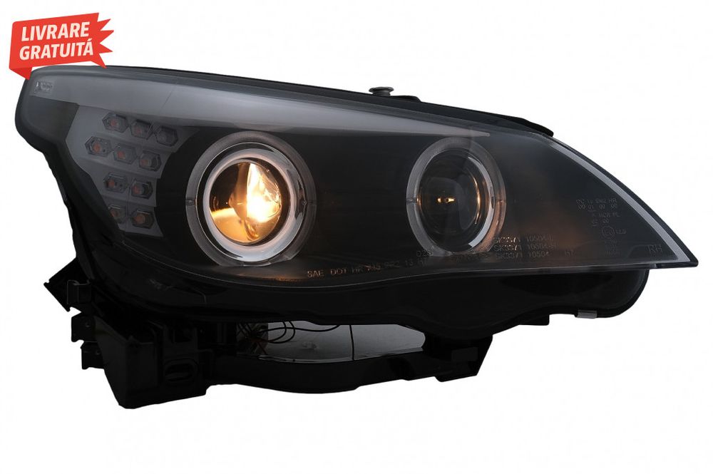 Faruri LED Angel Eyes BMW Seria 5 E60 E61 (2003-2007) LCI Design Negru