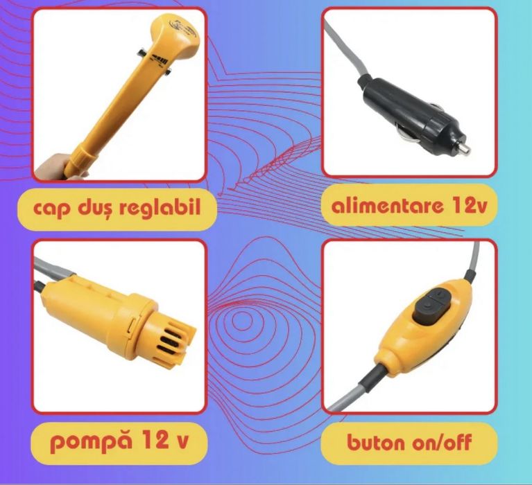 Dus Camping drumetii cu pompa de Apa 12V pentru Voiaj