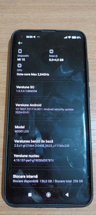 Vând telefon Xiaomi Hyper OS Mi 10 ram 8+4gb și 256gbrom