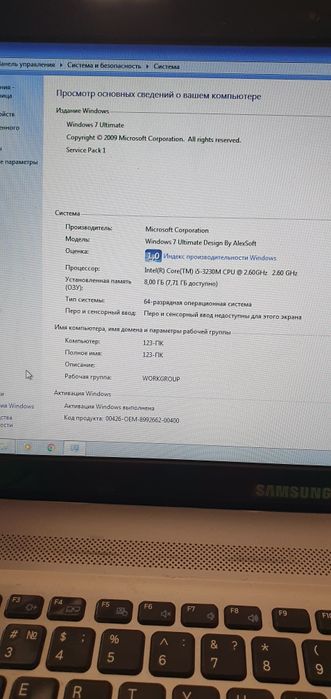 Samsung noutbook sotiladi. 8/240ssd. core i5 3230