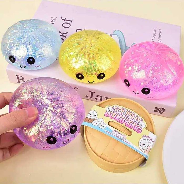 Гумена антистрес играчка Squishy Bun Dumpling с брокат 10 x 5 см