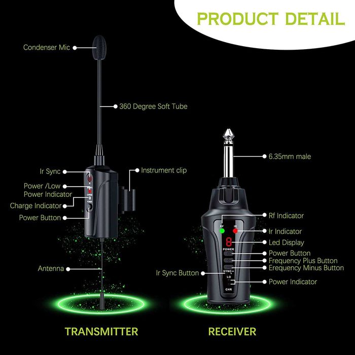 ACEMIC Безжичен микрофон за флейта, преносим UHF