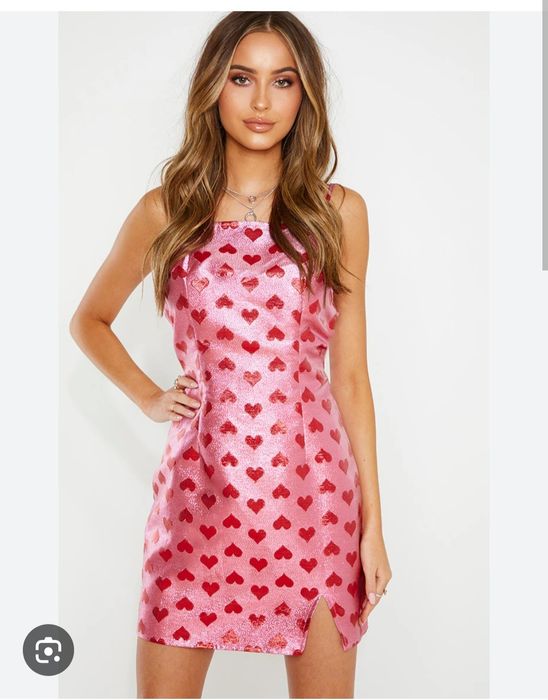 Rochie Asos roz scurta cu sclipici si inimioare S-M (Poema, Nissa)