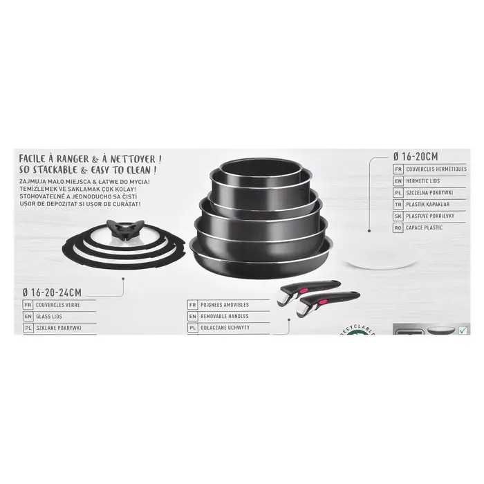 Set vase TEFAL Easy Cook & Clean L1539843, 13 piese, 16-28cm, aluminiu, negru nou sigilat