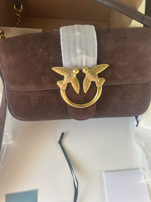 Чисто нова чанта Pinko от естествена кожа велур