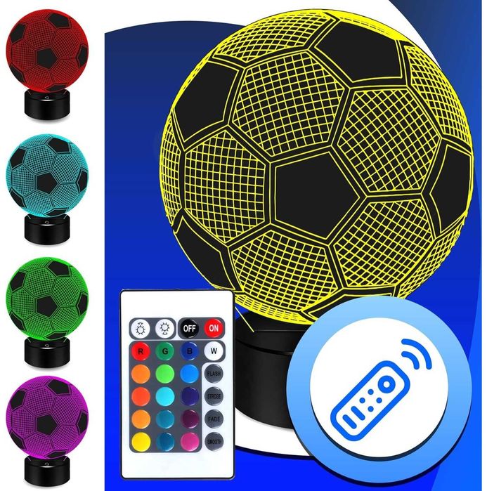 Lampa de veghe 3D LED minge fotbal cu telecomandă 16 culori 17.5x9.5cm
