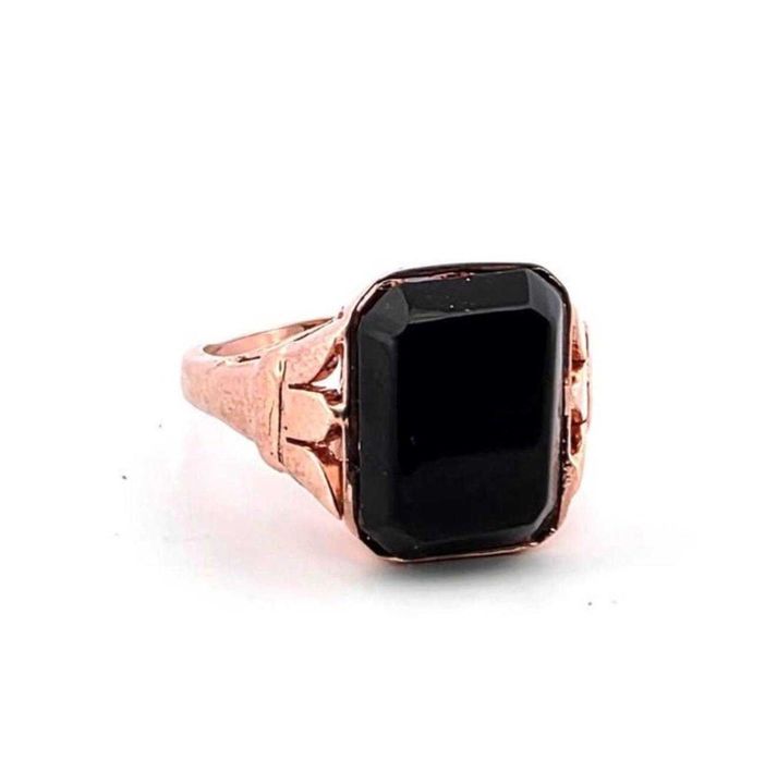 Inel aur roz 9 k & argint, Onyx Negru