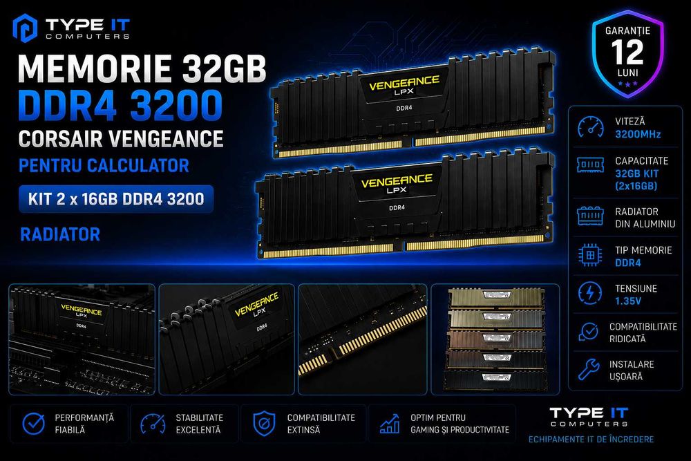 Memorie 32gb DDR4 3200 Corsair, 2 x 16GB DDR4 3200 Corsair Vengeance