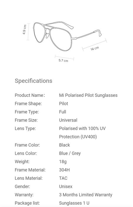 Xiaomi Солнцезащитные очки Mi Polarized Pilot Sunglasses Unisex
