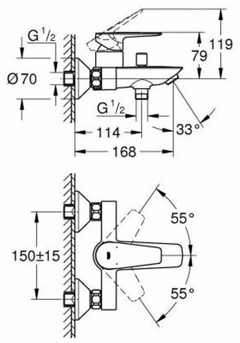 Смеситель для ванны с душем Grohe BauEdge