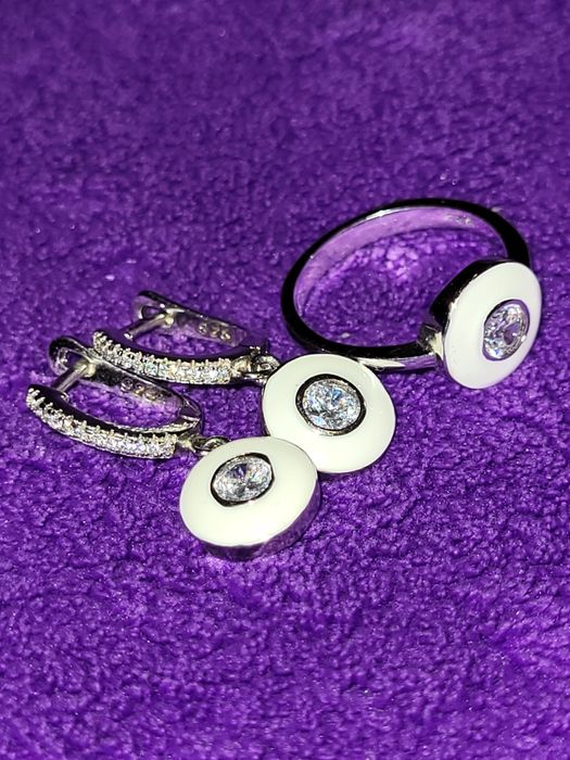 Комплект серебро кольцо серьги