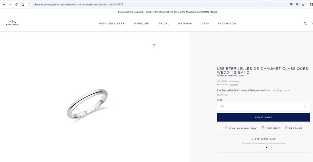 Обручальное кольцо CHAUMET платина