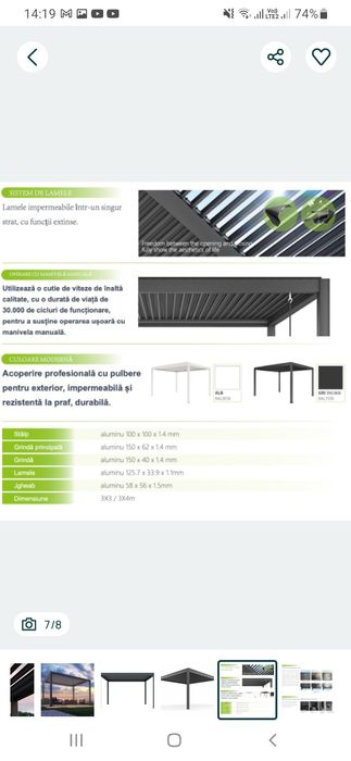 Pergola Bioclimatica Gri Antracit 3x3 x2.4m